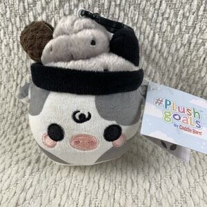 NWT Plush Goals By Cuddle Barn 11" Cow Mooshake BLACK SESAME Moo Shake Clip On
